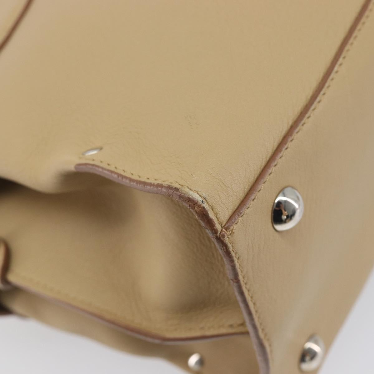 Salvatore Ferragamo Gancini Hand Bag Leather Beige Silver Auth BA16845A
