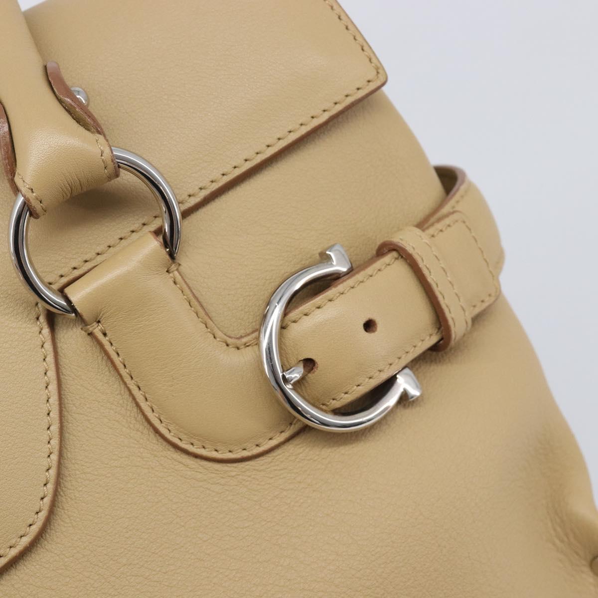 Salvatore Ferragamo Gancini Hand Bag Leather Beige Silver Auth BA16845A
