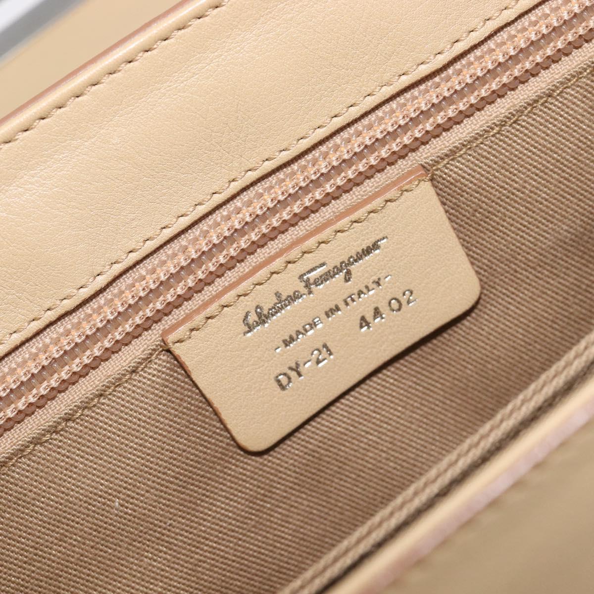 Salvatore Ferragamo Gancini Hand Bag Leather Beige Silver Auth BA16845A