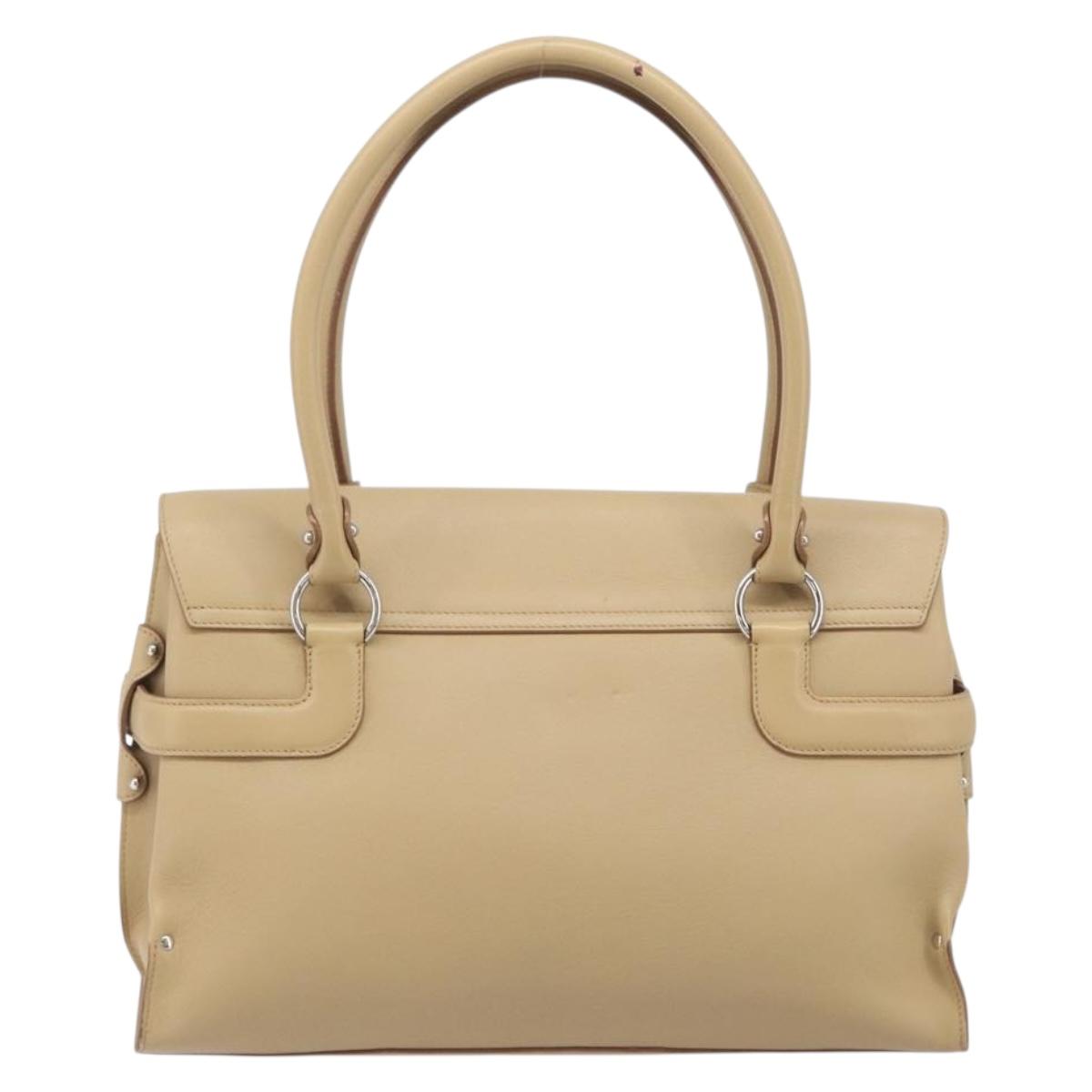 Salvatore Ferragamo Gancini Hand Bag Leather Beige Silver Auth BA16845A
