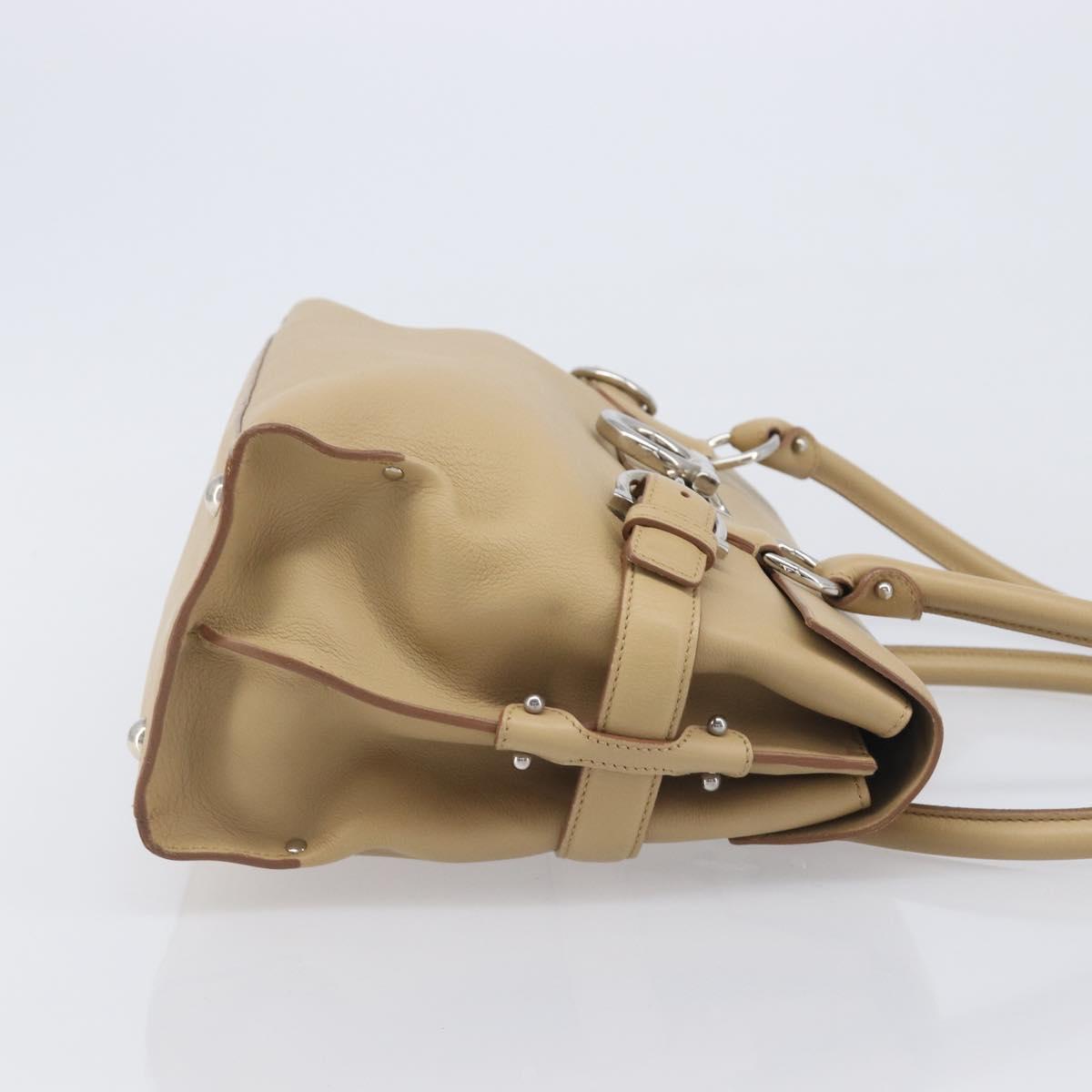 Salvatore Ferragamo Gancini Hand Bag Leather Beige Silver Auth BA16845A