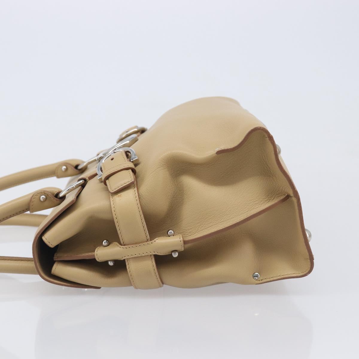 Salvatore Ferragamo Gancini Hand Bag Leather Beige Silver Auth BA16845A