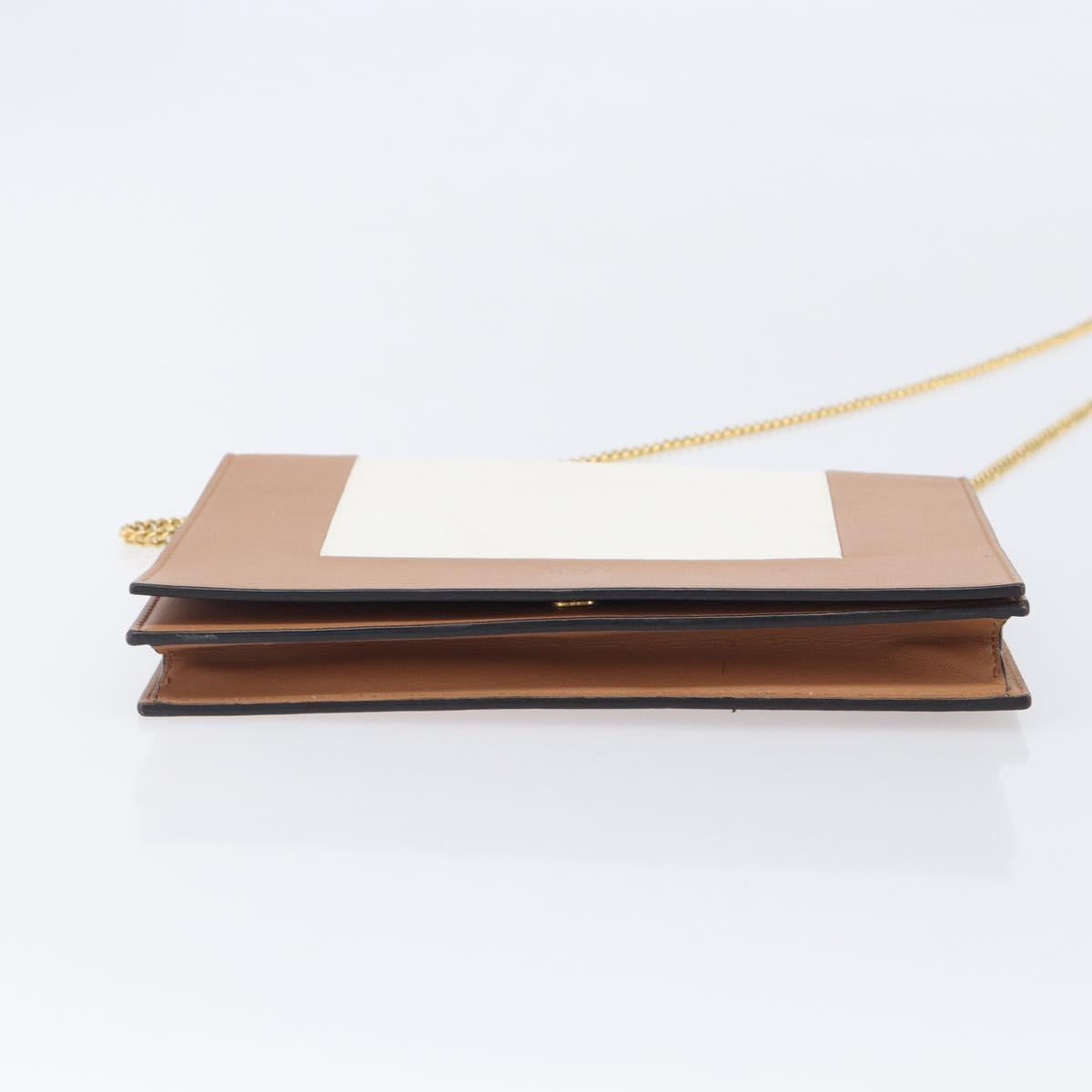 CELINE Frame Evening Clutch Shoulder Bag Leather Beige Gold Tone Auth BA16846A
