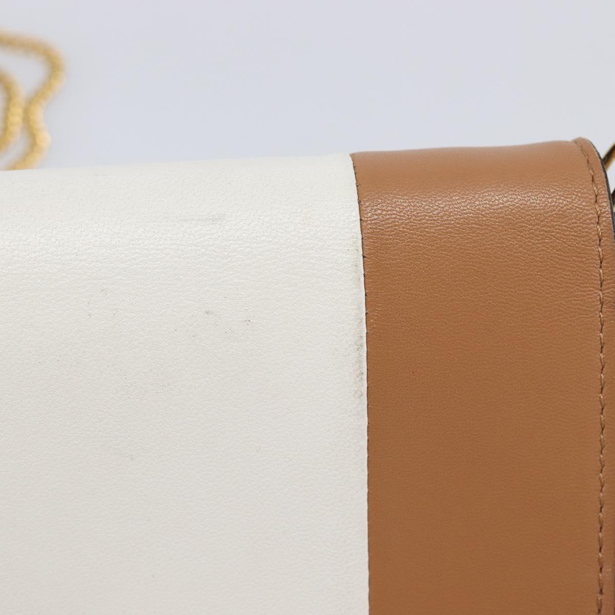 CELINE Frame Evening Clutch Shoulder Bag Leather Beige Gold Tone Auth BA16846A