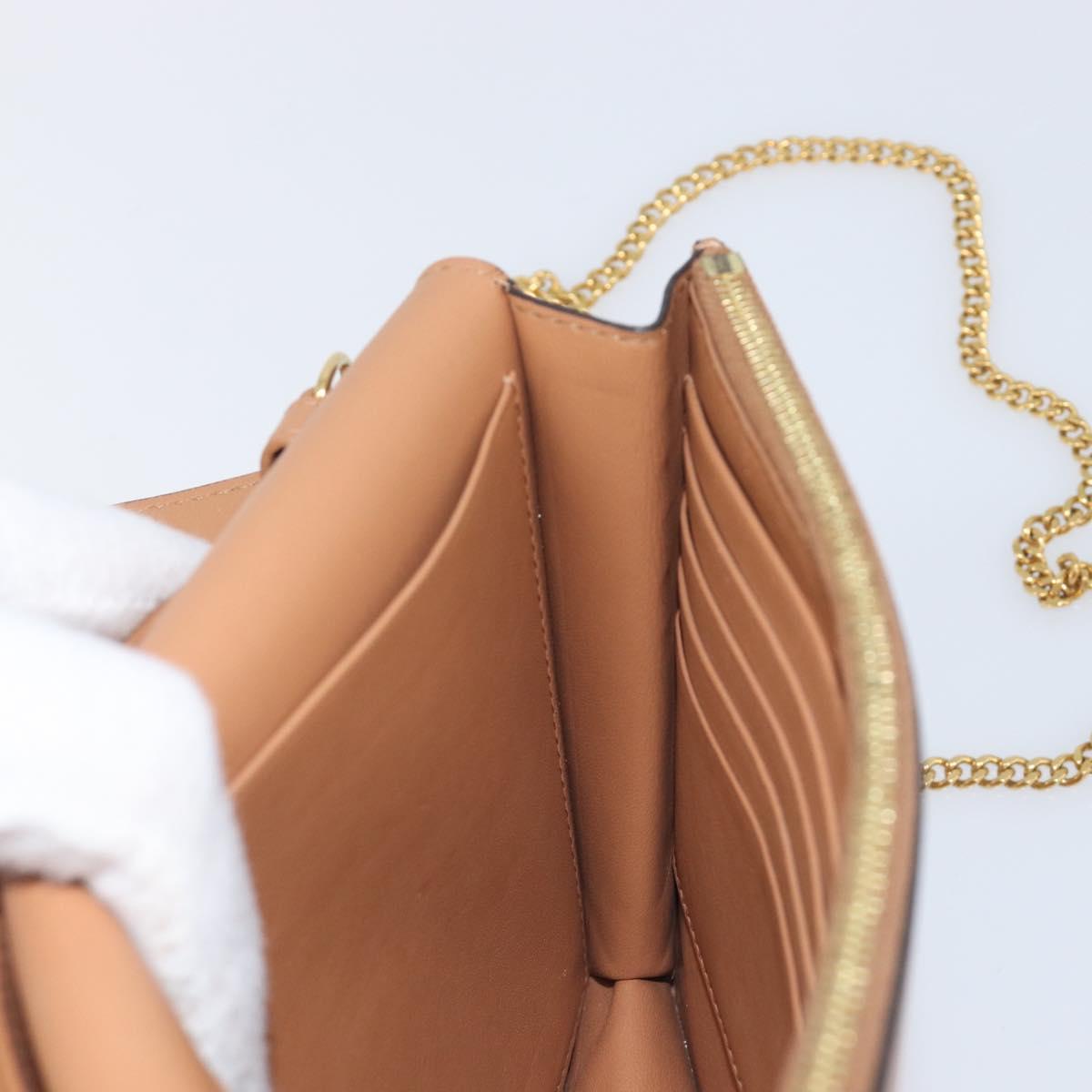 CELINE Frame Evening Clutch Shoulder Bag Leather Beige Gold Tone Auth BA16846A