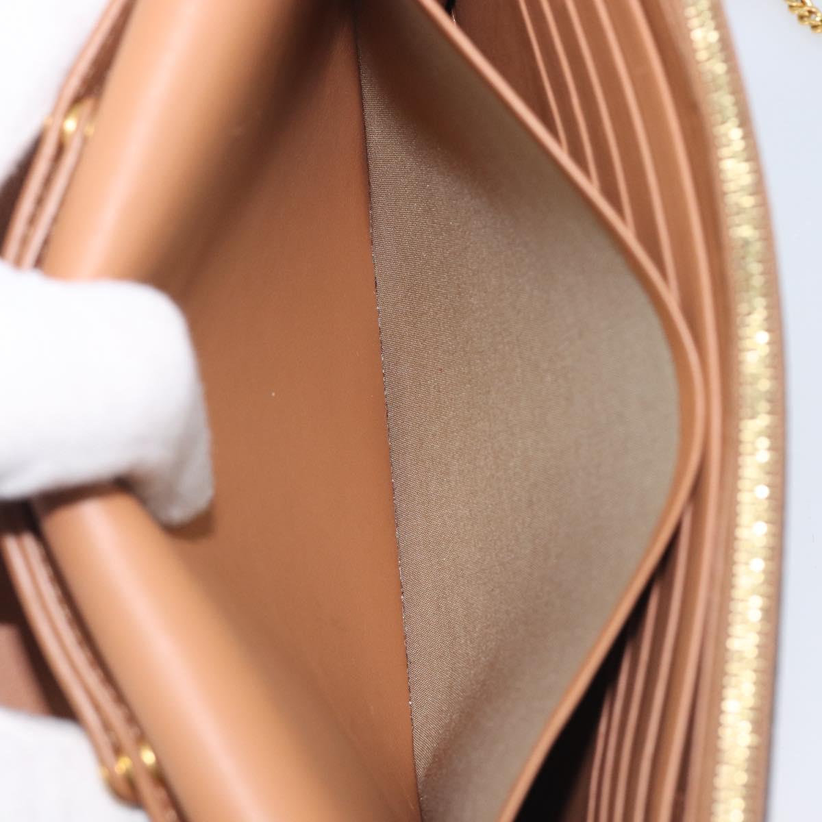 CELINE Frame Evening Clutch Shoulder Bag Leather Beige Gold Tone Auth BA16846A