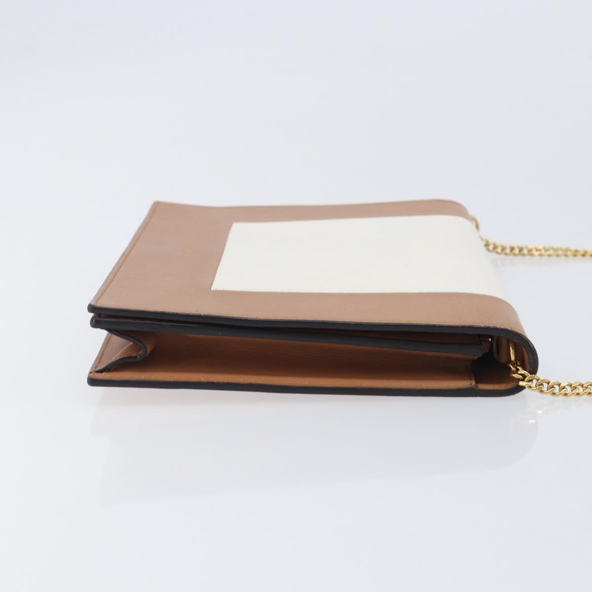 CELINE Frame Evening Clutch Shoulder Bag Leather Beige Gold Tone Auth BA16846A