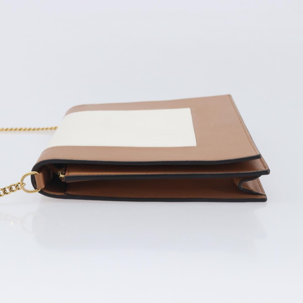 CELINE Frame Evening Clutch Shoulder Bag Leather Beige Gold Tone Auth BA16846A