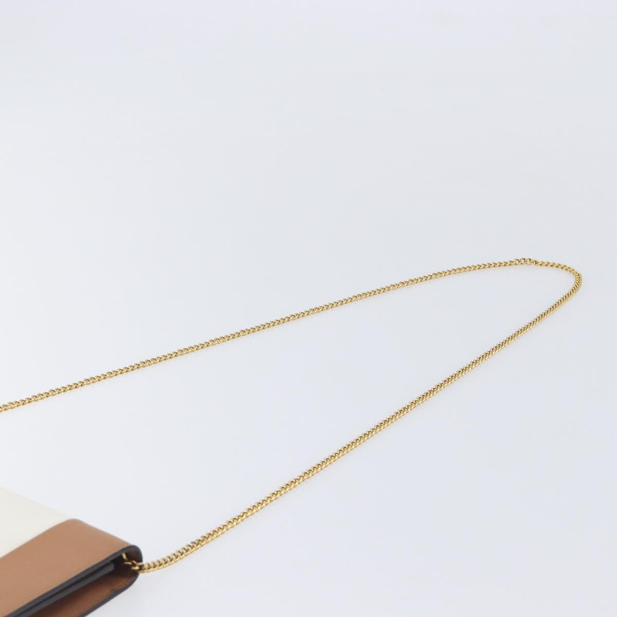 CELINE Frame Evening Clutch Shoulder Bag Leather Beige Gold Tone Auth BA16846A
