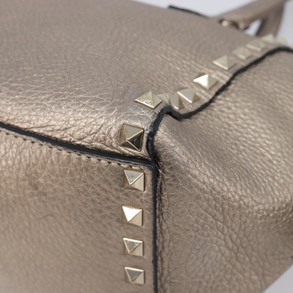 Valentino Rock Studs Hand Bag Leather 2way Gold Auth BA16848