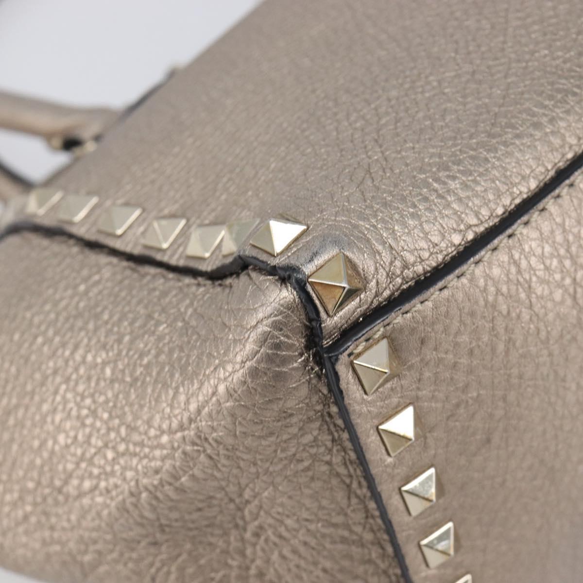 Valentino Rock Studs Hand Bag Leather 2way Gold Auth BA16848