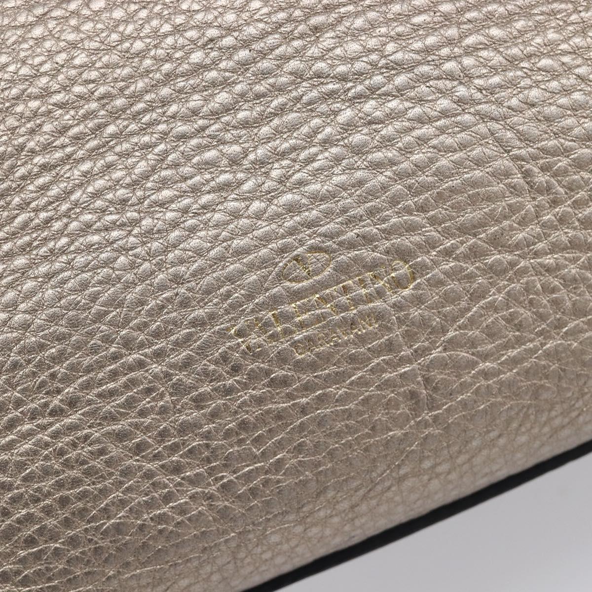 Valentino Rock Studs Hand Bag Leather 2way Gold Auth BA16848