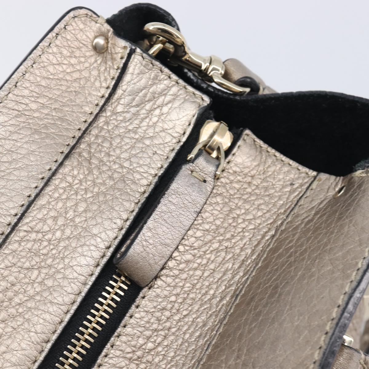 Valentino Rock Studs Hand Bag Leather 2way Gold Auth BA16848