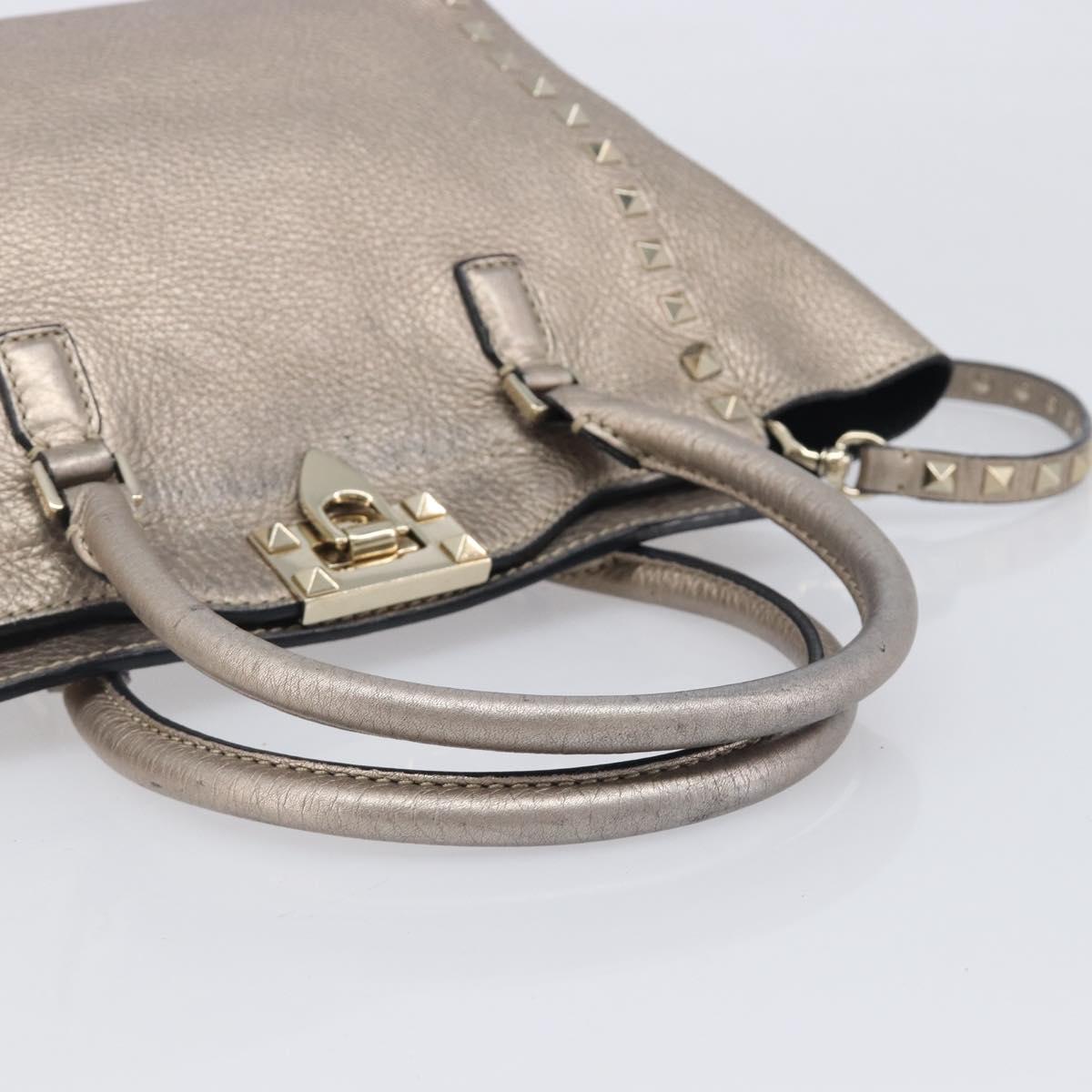 Valentino Rock Studs Hand Bag Leather 2way Gold Auth BA16848