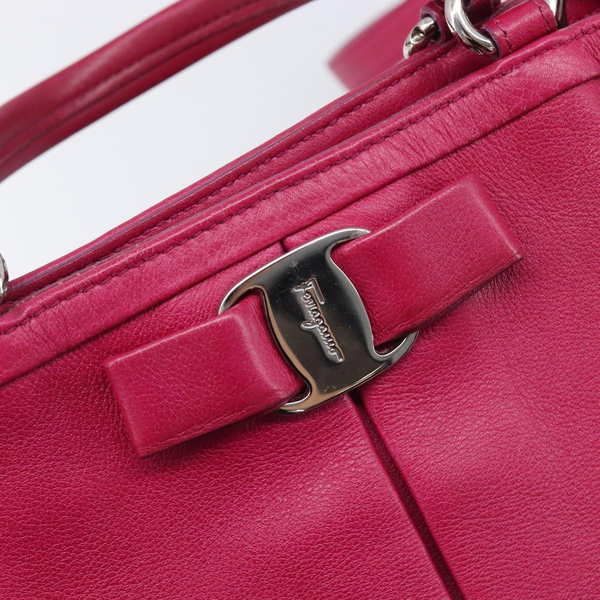 Salvatore Ferragamo Vala Hand Bag Leather 2way Pink Silver Auth BA16849A