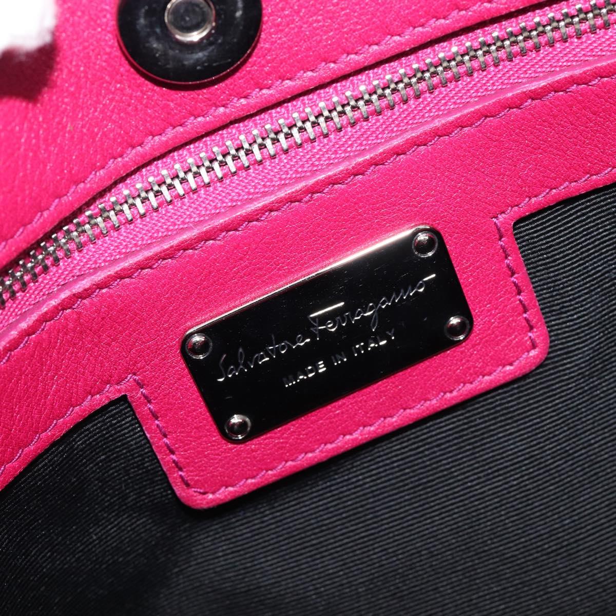 Salvatore Ferragamo Vala Hand Bag Leather 2way Pink Silver Auth BA16849A