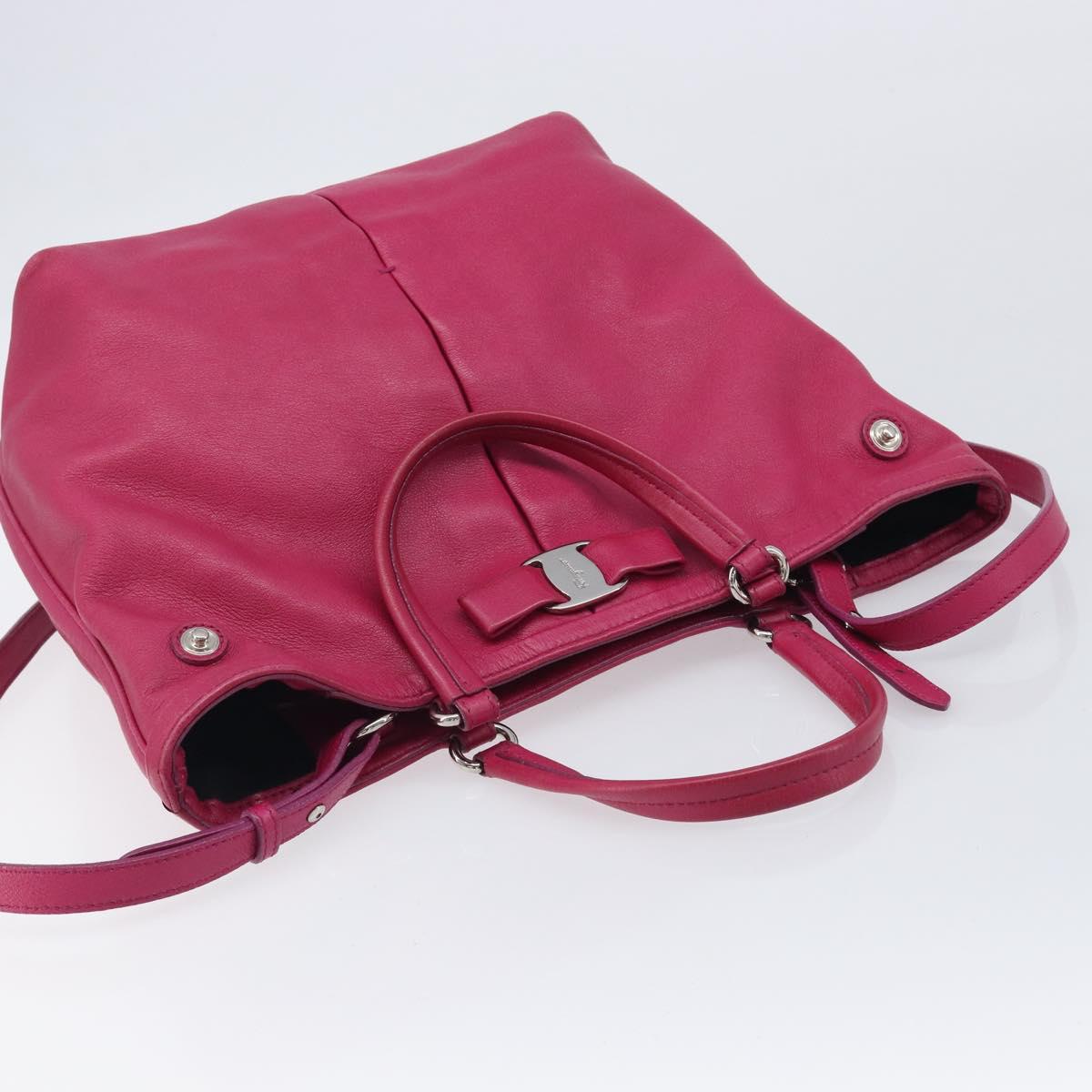 Salvatore Ferragamo Vala Hand Bag Leather 2way Pink Silver Auth BA16849A