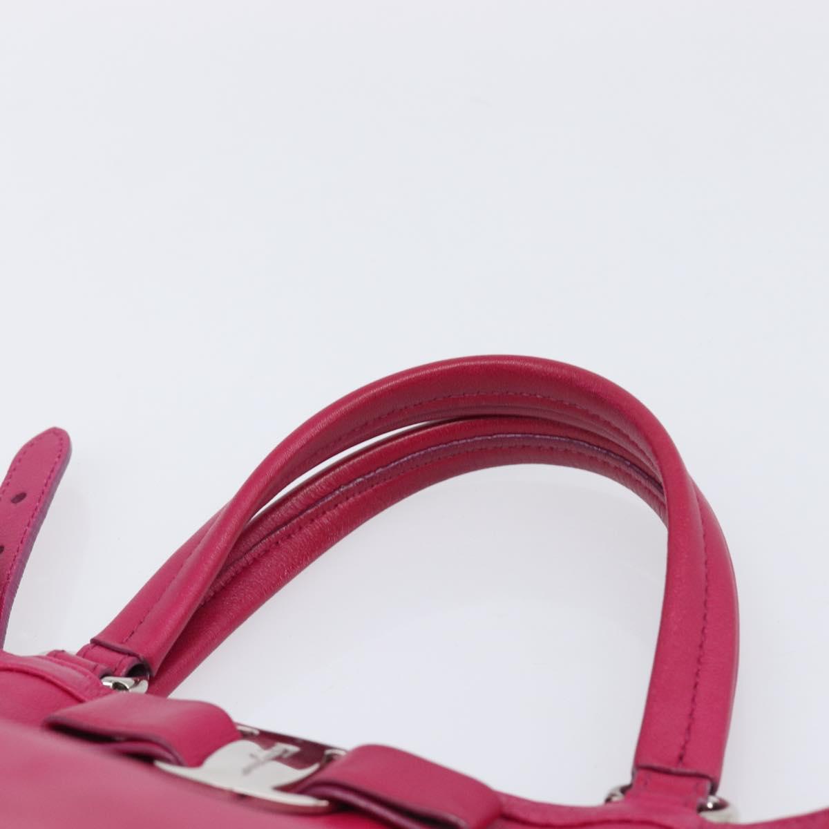 Salvatore Ferragamo Vala Hand Bag Leather 2way Pink Silver Auth BA16849A