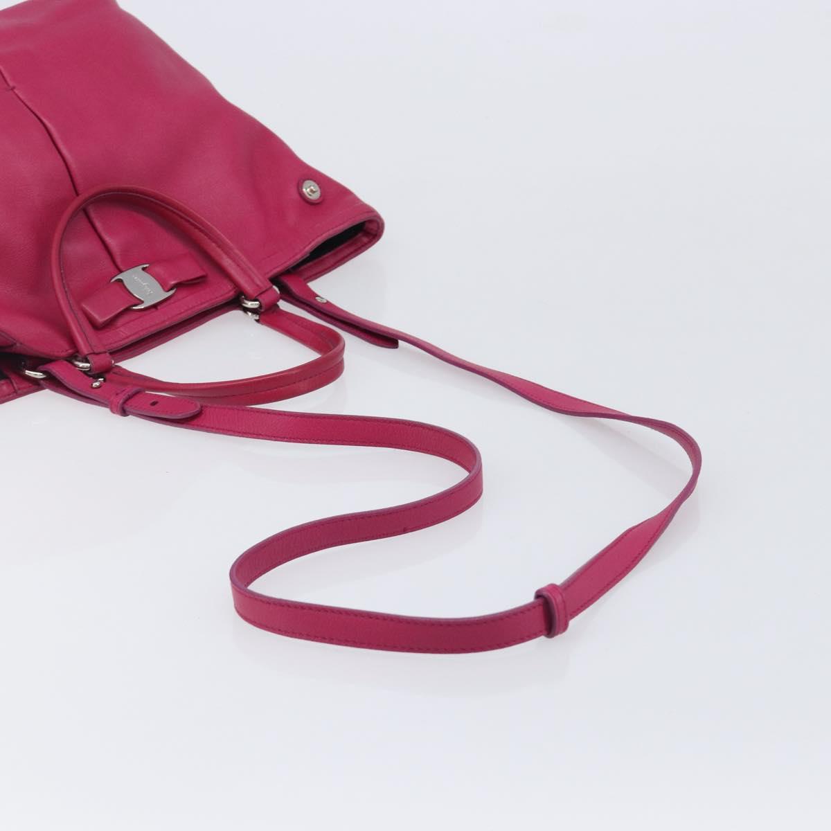 Salvatore Ferragamo Vala Hand Bag Leather 2way Pink Silver Auth BA16849A