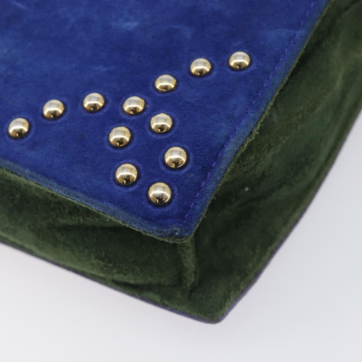 Saint Laurent Studs Shoulder Bag Suede Blue Gold Tone Auth BA16851