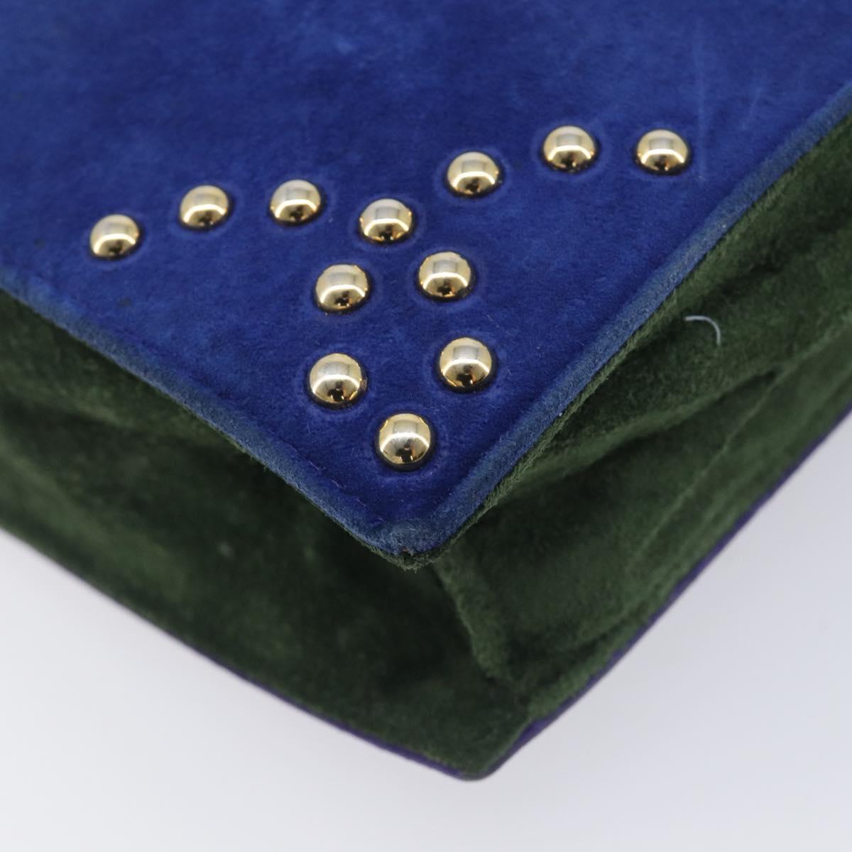 Saint Laurent Studs Shoulder Bag Suede Blue Gold Tone Auth BA16851