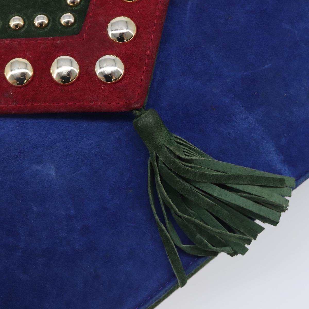 Saint Laurent Studs Shoulder Bag Suede Blue Gold Tone Auth BA16851