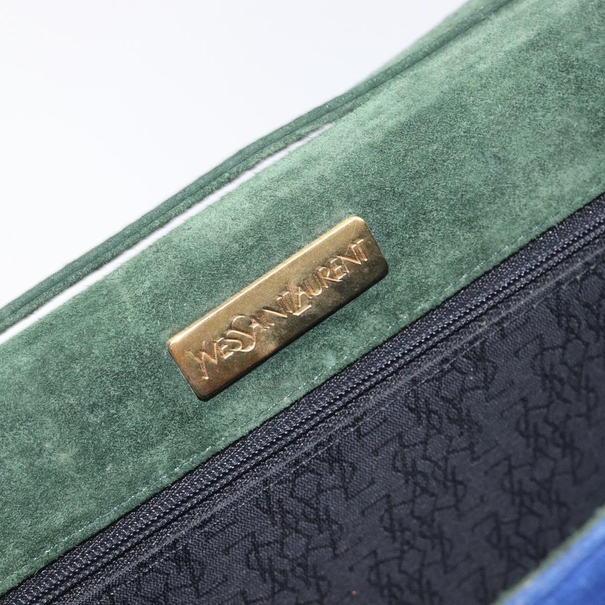 Saint Laurent Studs Shoulder Bag Suede Blue Gold Tone Auth BA16851