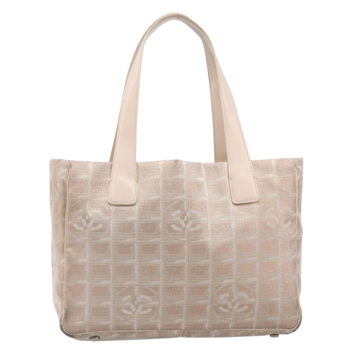 CHANEL New Travel Line Hand Bag Canvas Gold CC Auth BA16853