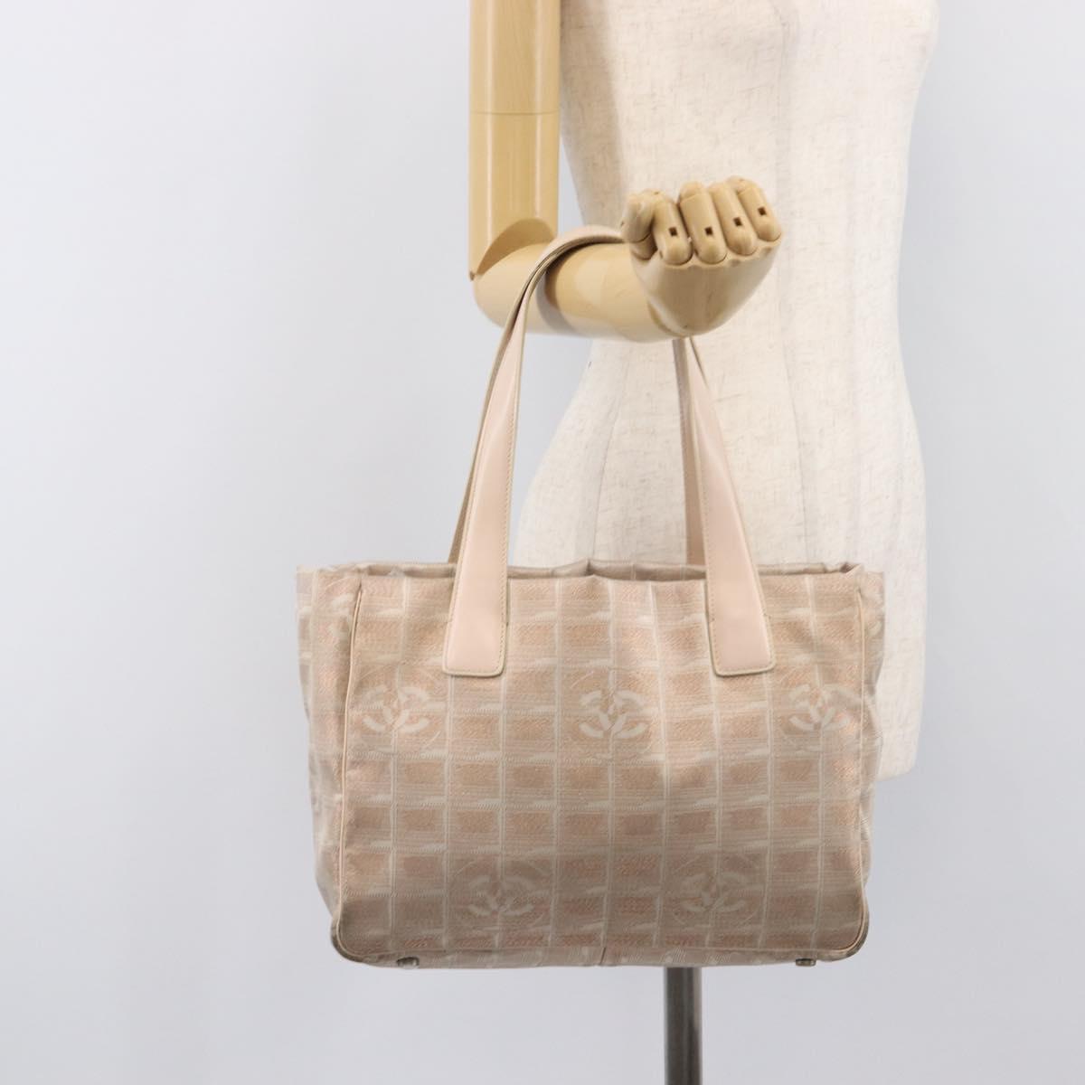 CHANEL New Travel Line Hand Bag Canvas Gold CC Auth BA16853