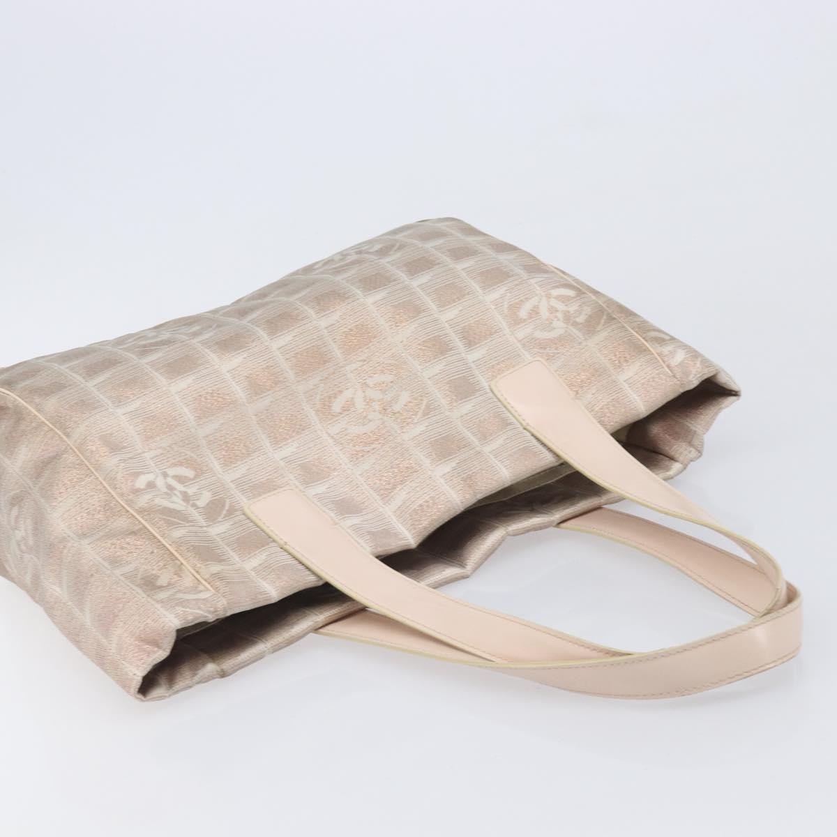 CHANEL New Travel Line Hand Bag Canvas Gold CC Auth BA16853