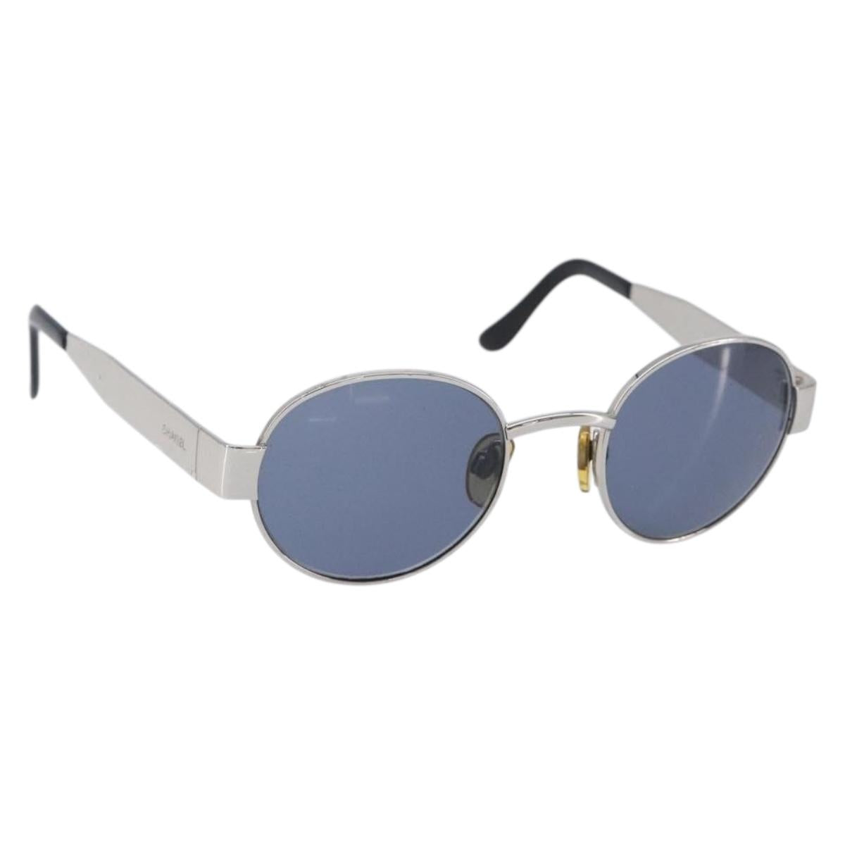 CHANEL Sunglasses Metal Silver Black CC Auth BA16858