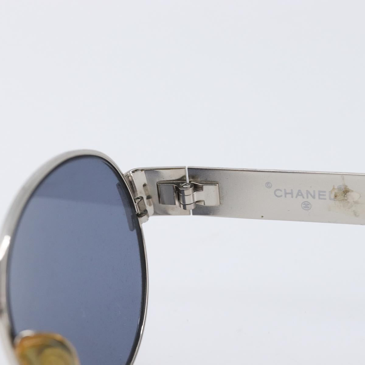 CHANEL Sunglasses Metal Silver Black CC Auth BA16858
