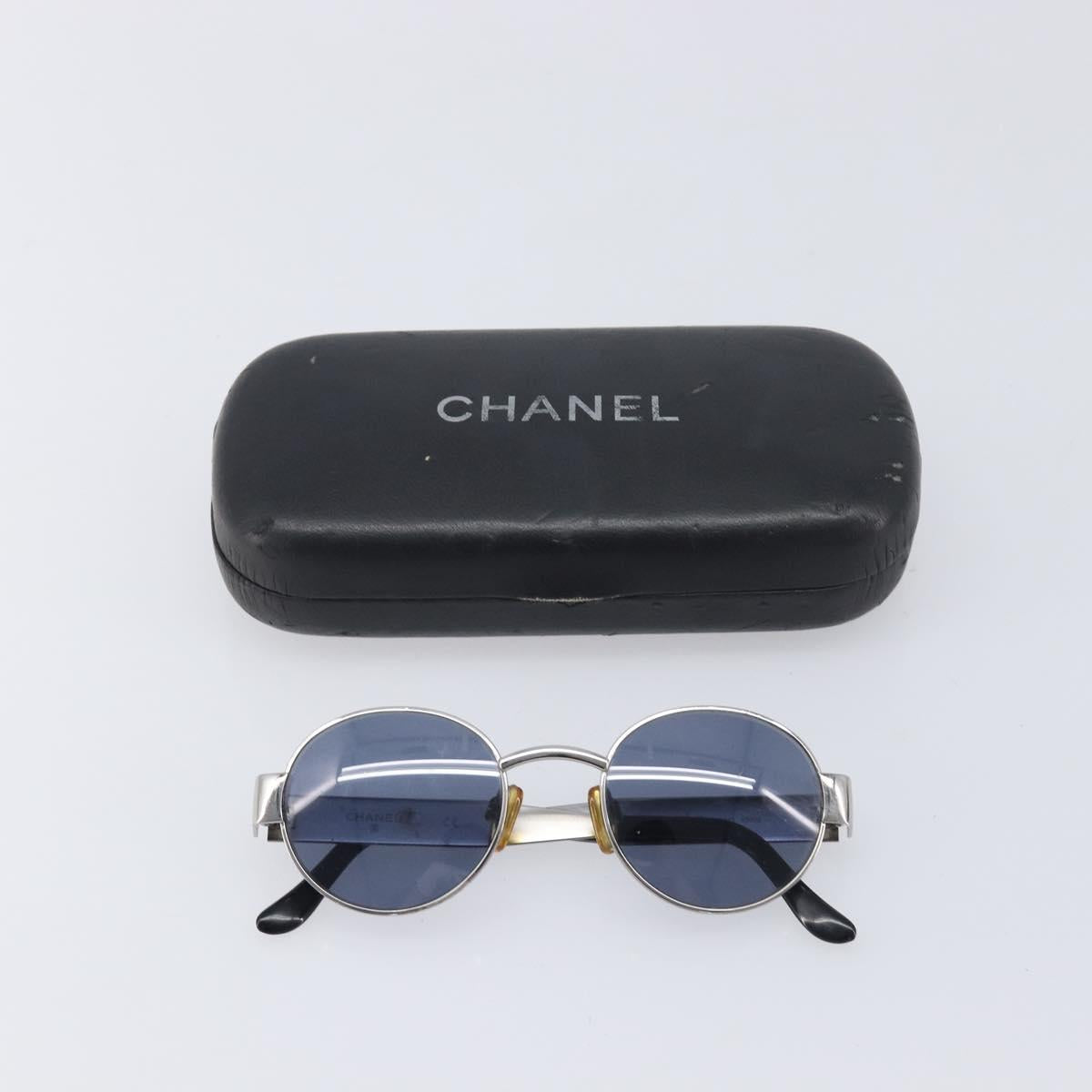 CHANEL Sunglasses Metal Silver Black CC Auth BA16858