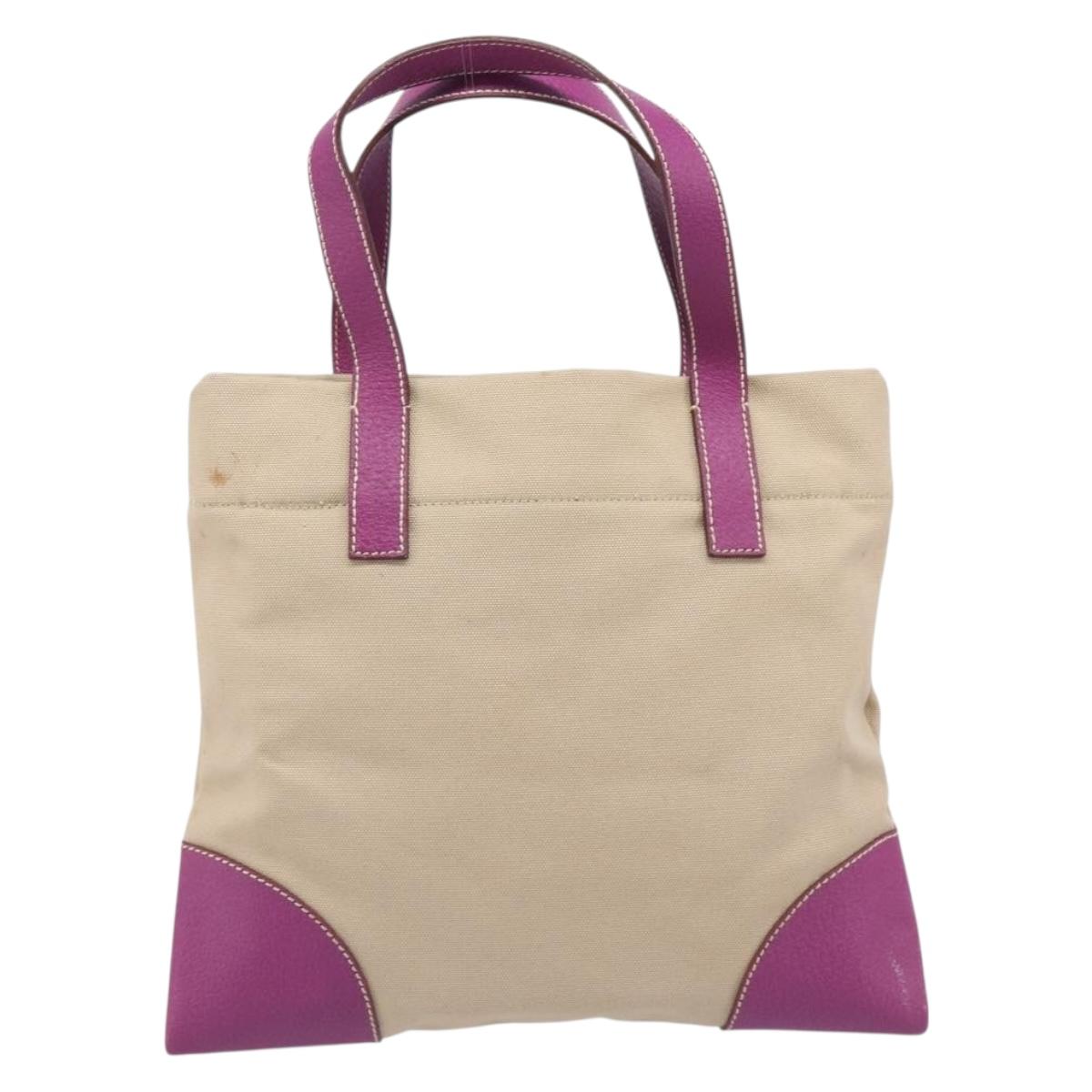 PRADA Hand Bag Canvas Beige Purple Auth BA16859