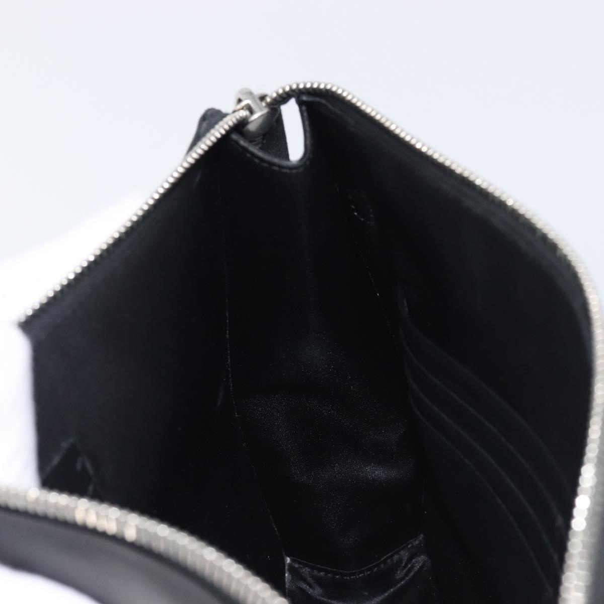 Valentino Clutch Bag Leather Black Silver Auth BA16865