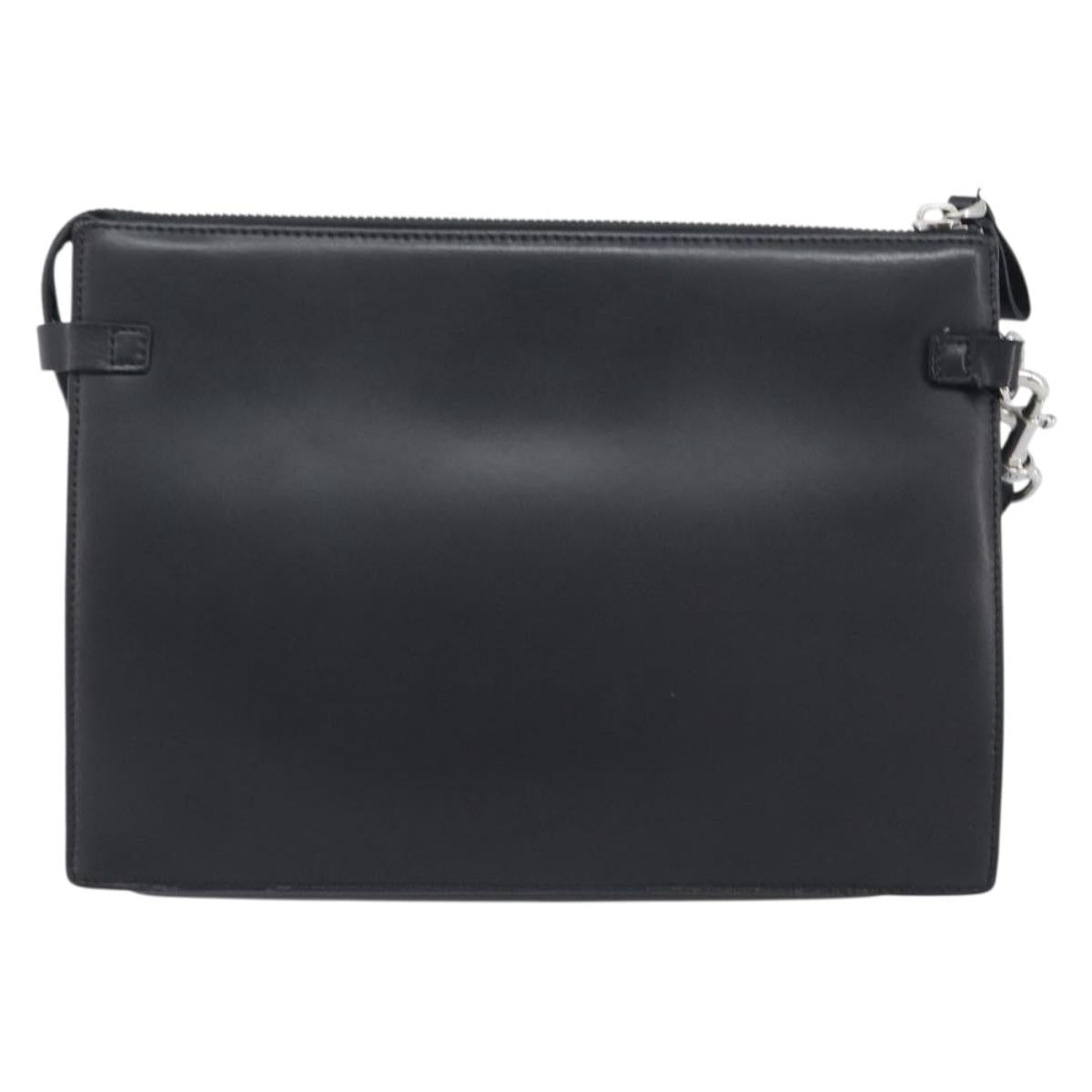 Valentino Clutch Bag Leather Black Silver Auth BA16865