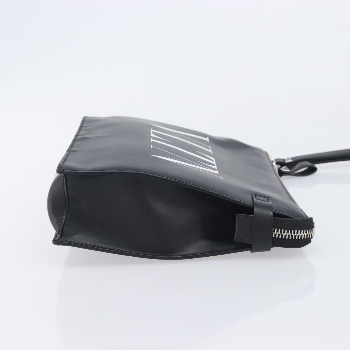 Valentino Clutch Bag Leather Black Silver Auth BA16865