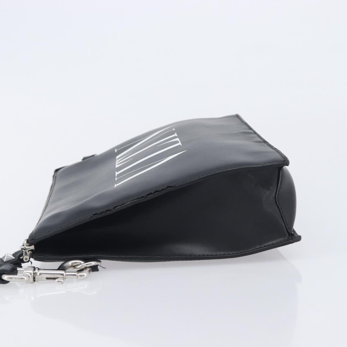 Valentino Clutch Bag Leather Black Silver Auth BA16865
