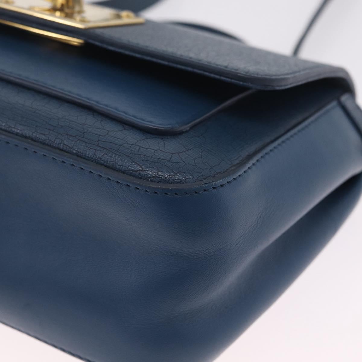 FENDI Hand Bag Leather 2way Blue Gold Tone 8M0321 Auth BA16869