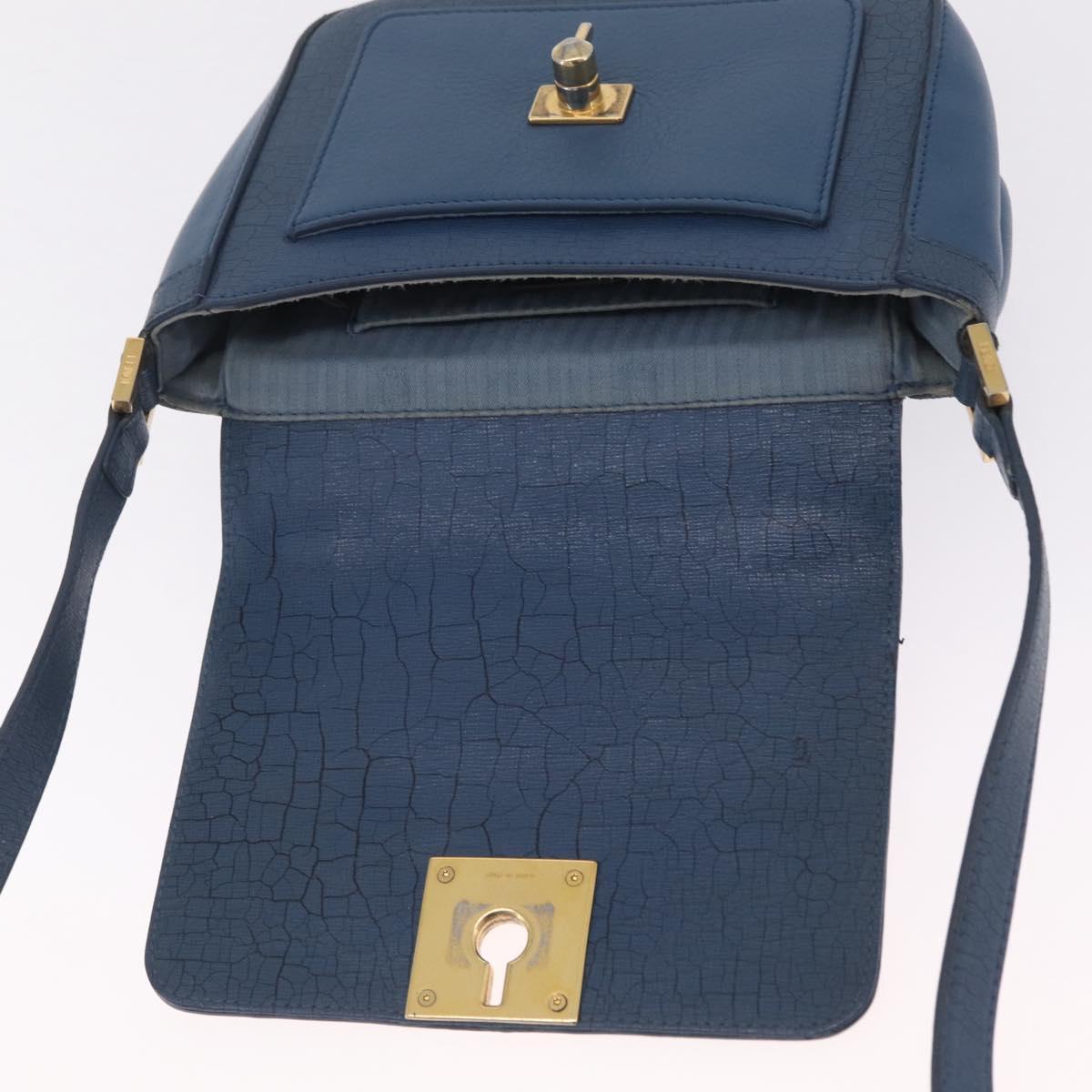 FENDI Hand Bag Leather 2way Blue Gold Tone 8M0321 Auth BA16869