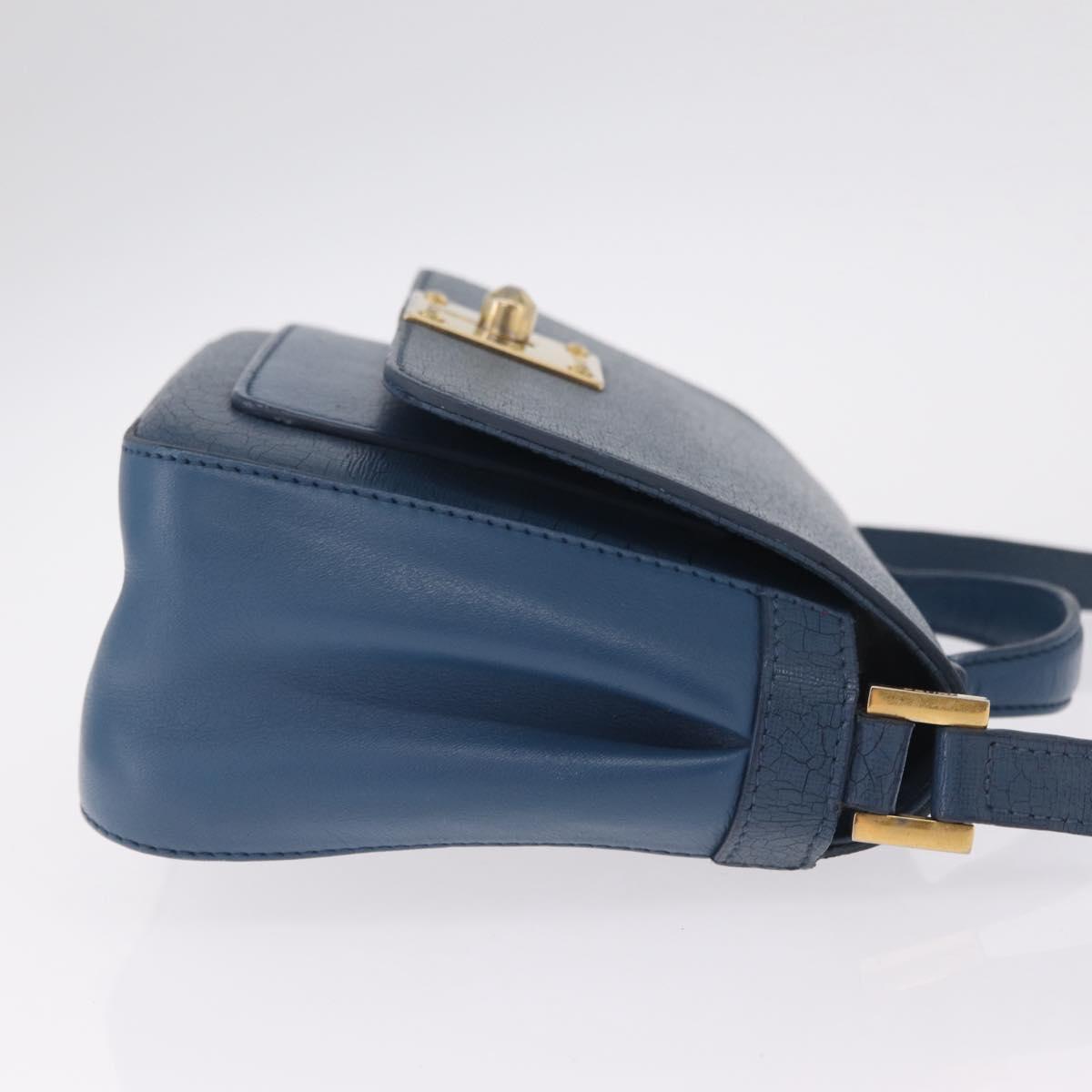 FENDI Hand Bag Leather 2way Blue Gold Tone 8M0321 Auth BA16869