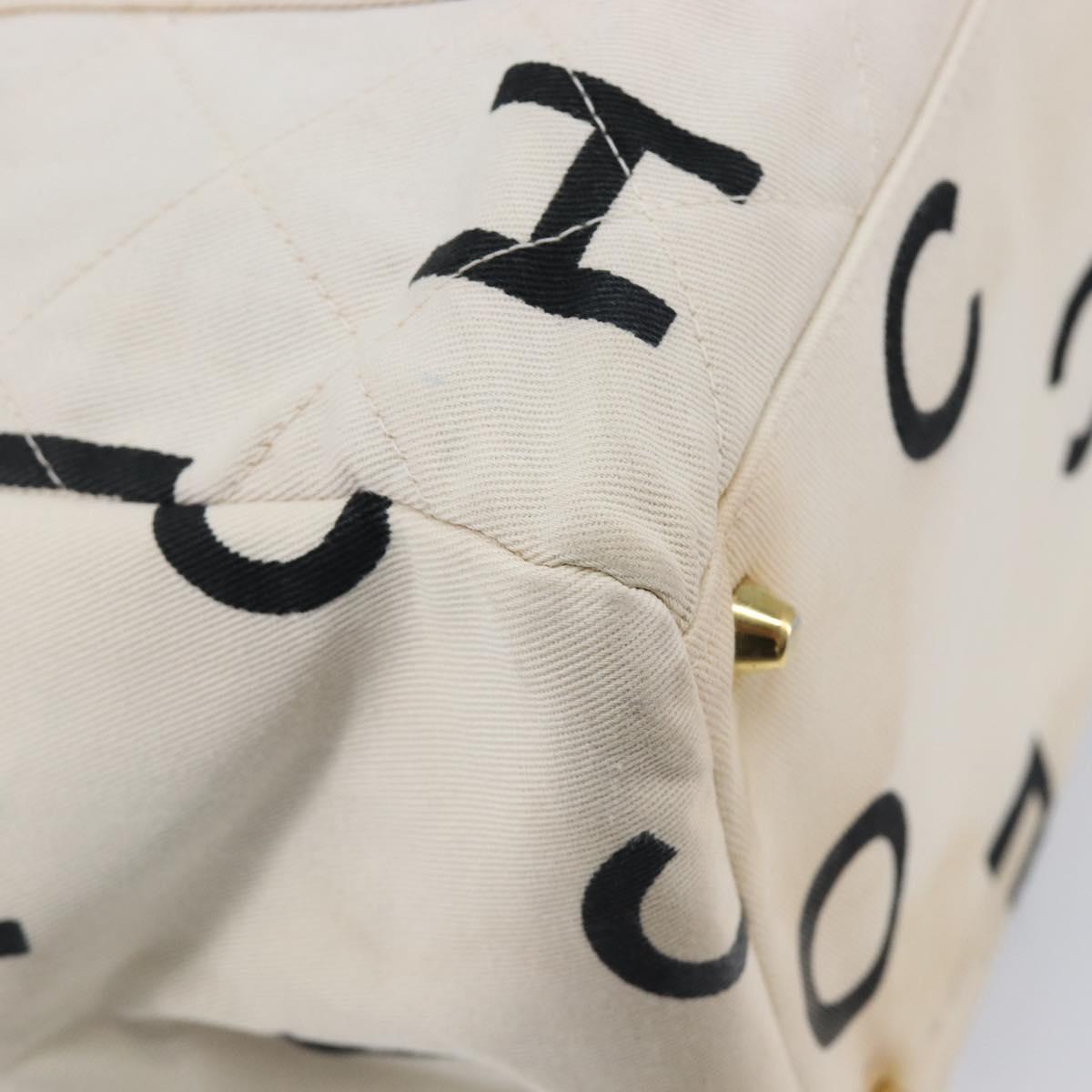 CHANEL Matelasse Tote Bag Canvas White Gold Tone CC Auth BA16870