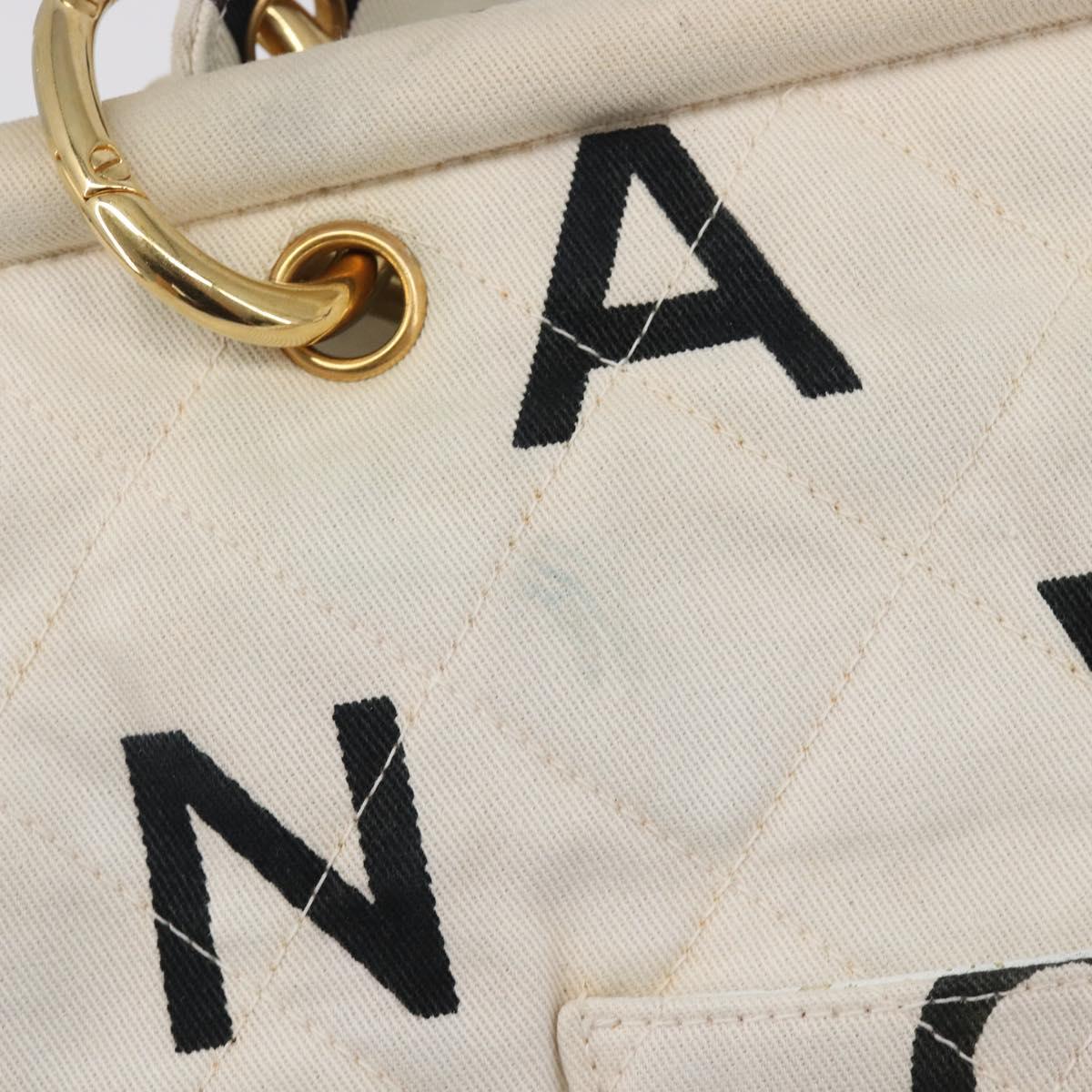 CHANEL Matelasse Tote Bag Canvas White Gold Tone CC Auth BA16870