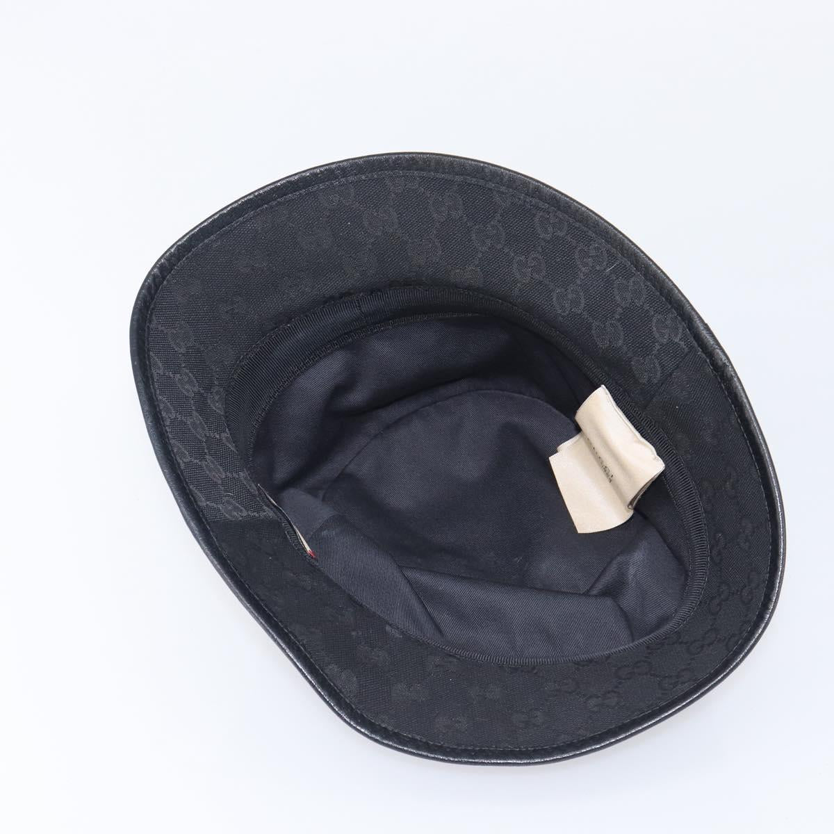 GUCCI GG Canvas Bucket Hat Black Gold Tone 576587 Auth BA16873V