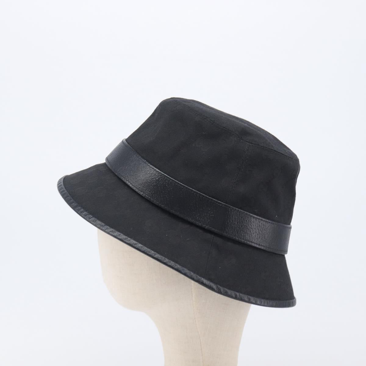 GUCCI GG Canvas Bucket Hat Black Gold Tone 576587 Auth BA16873V