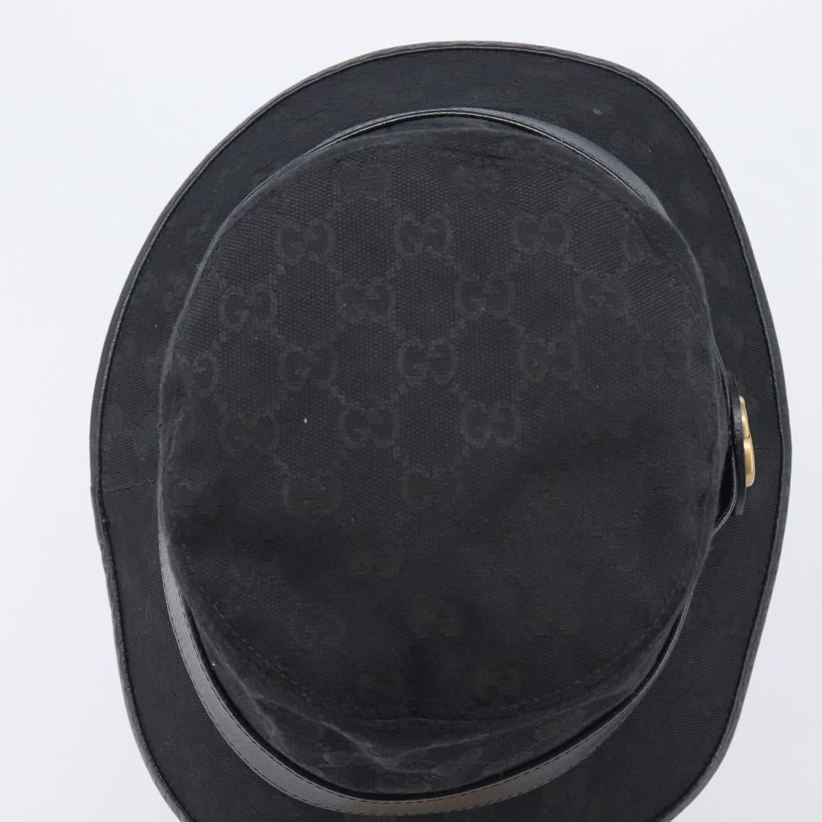 GUCCI GG Canvas Bucket Hat Black Gold Tone 576587 Auth BA16873V