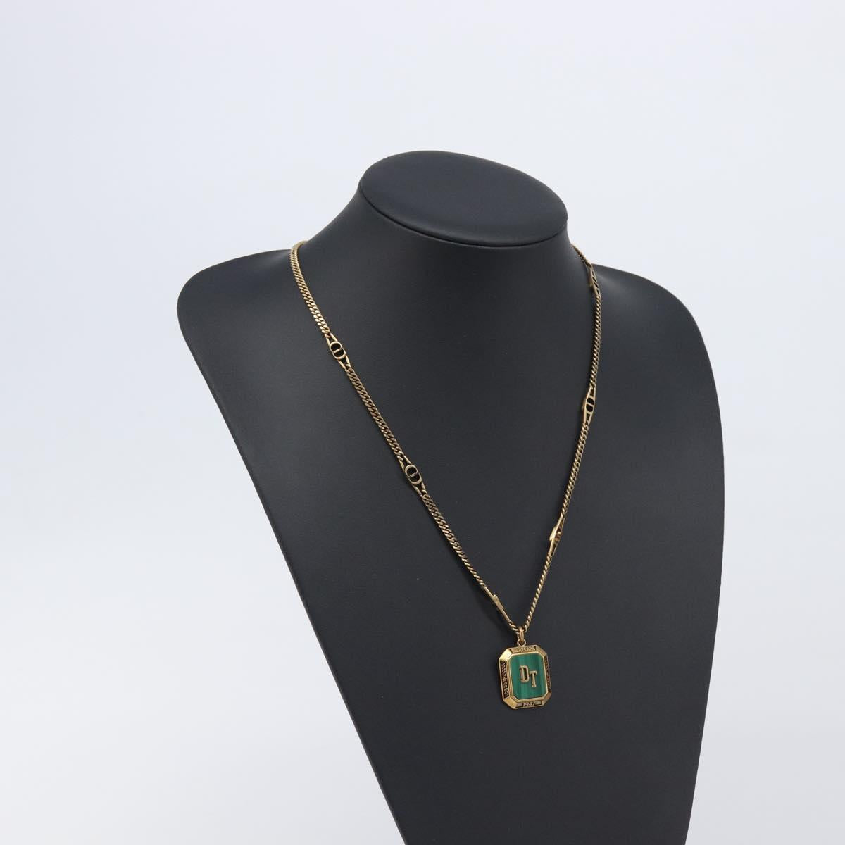 Christian Dior Necklace Metal Gold Tone Green Auth BA16879V