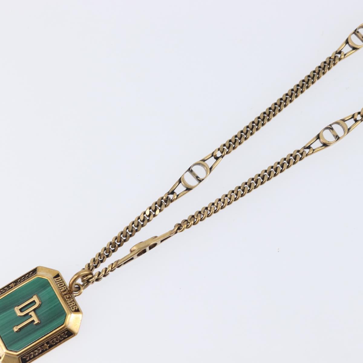 Christian Dior Necklace Metal Gold Tone Green Auth BA16879V