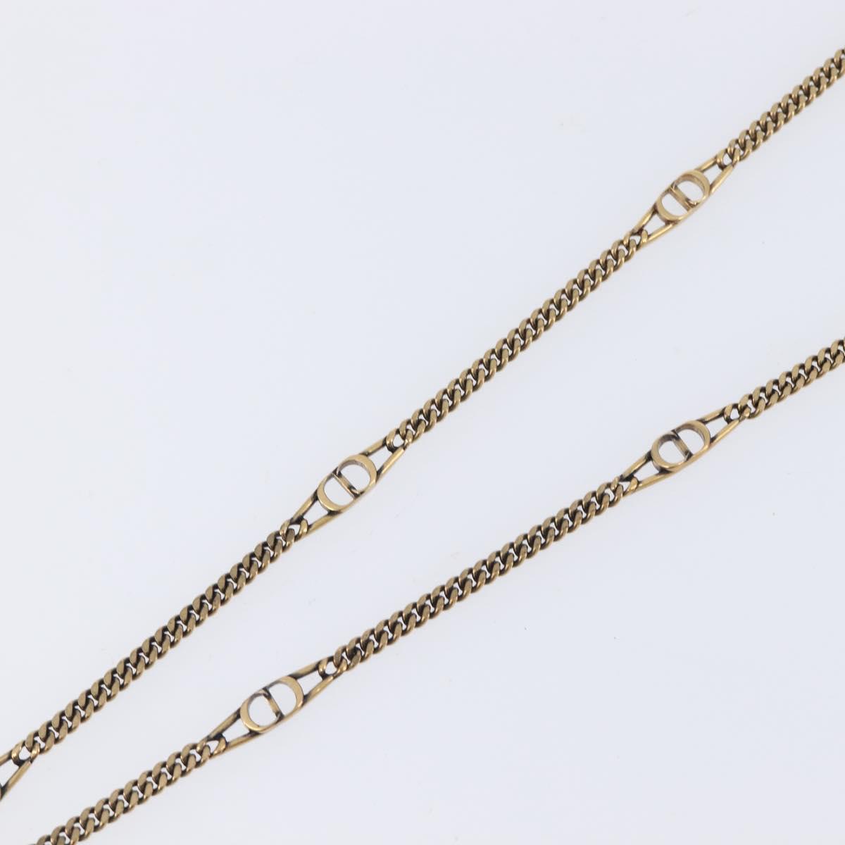 Christian Dior Necklace Metal Gold Tone Green Auth BA16879V