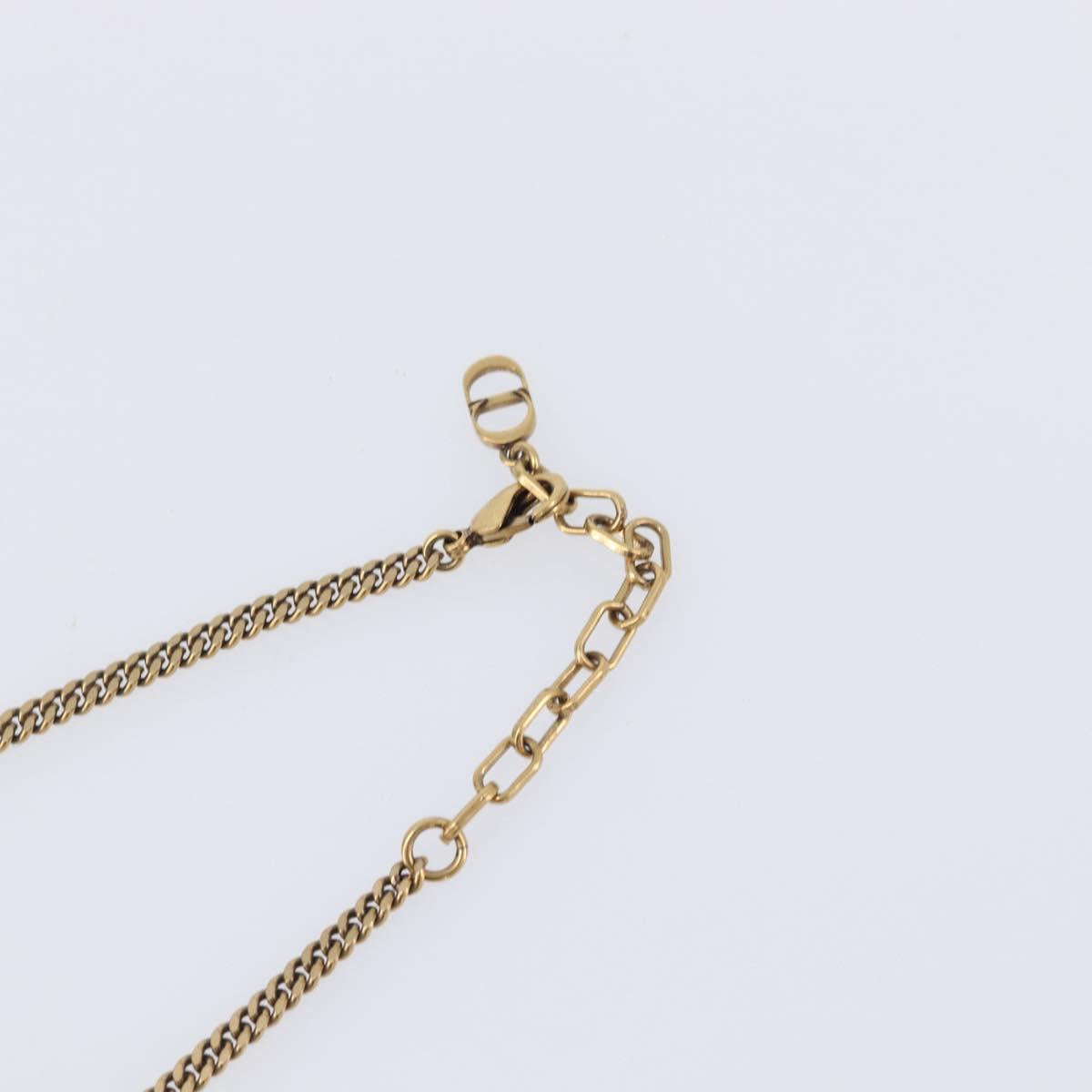 Christian Dior Necklace Metal Gold Tone Green Auth BA16879V